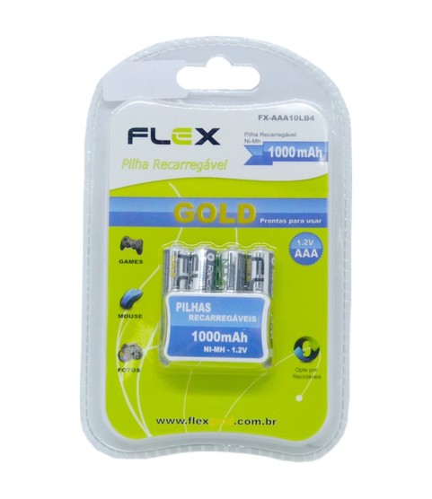 Pilhas Recarregáveis Flex com 4 1000Mah 